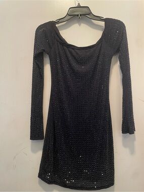 SHEIN Black Long-Sleeve Sequin Mini Dress